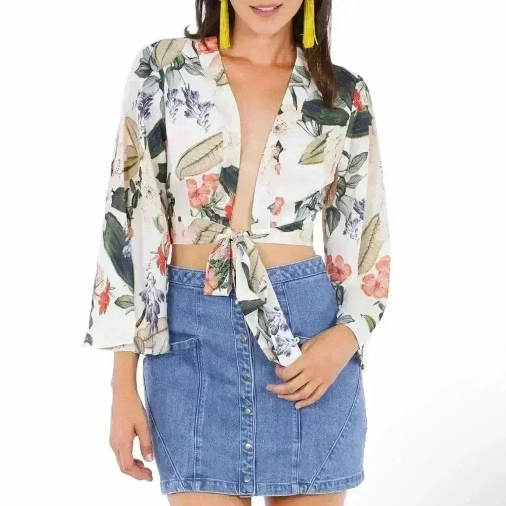 Show Me Your Mumu Jordyn Tie Top Long Bell Sleeve Floral Florist Print Size XS